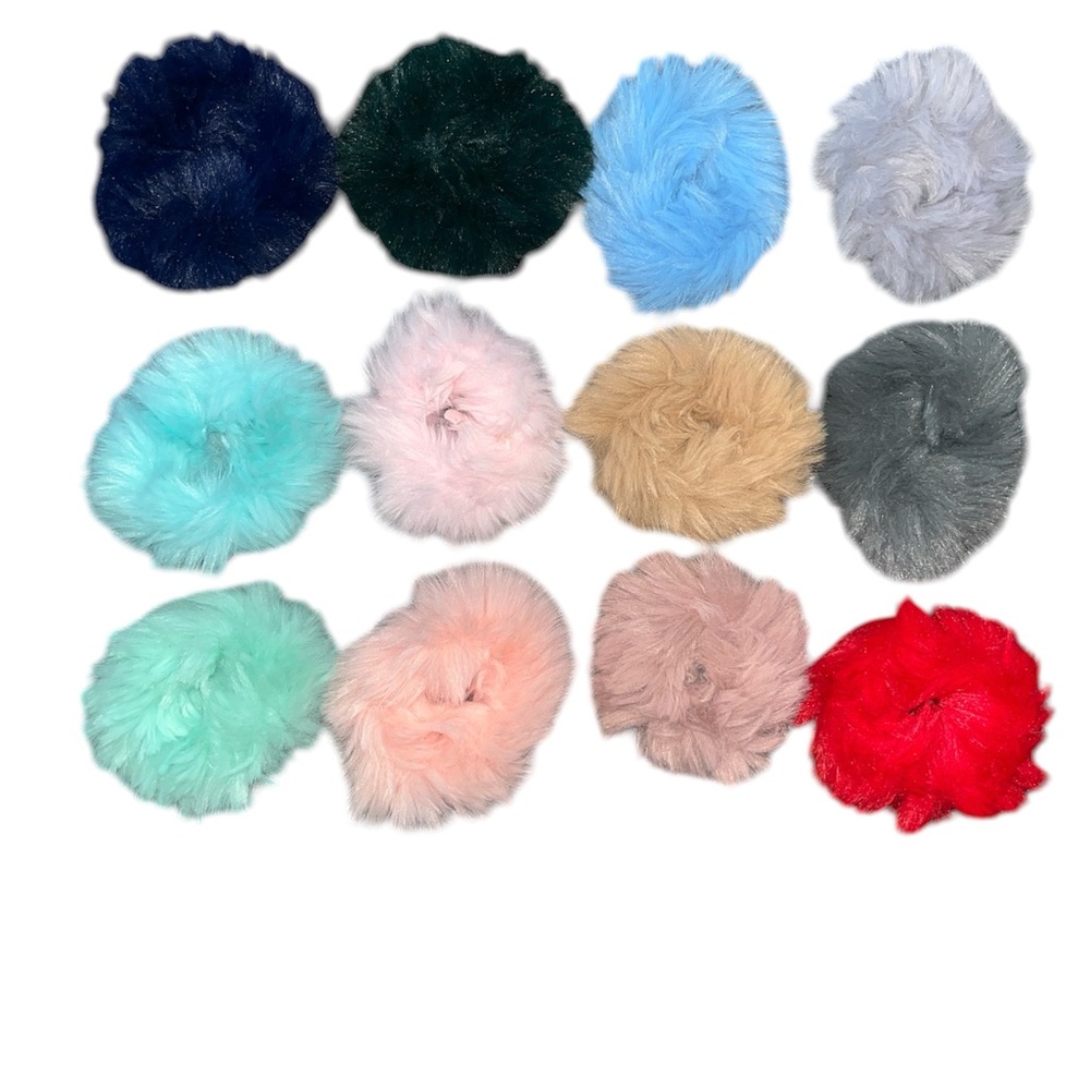 Faux Fur Pom Pom Hair Scrunchies  - Assorted Colors